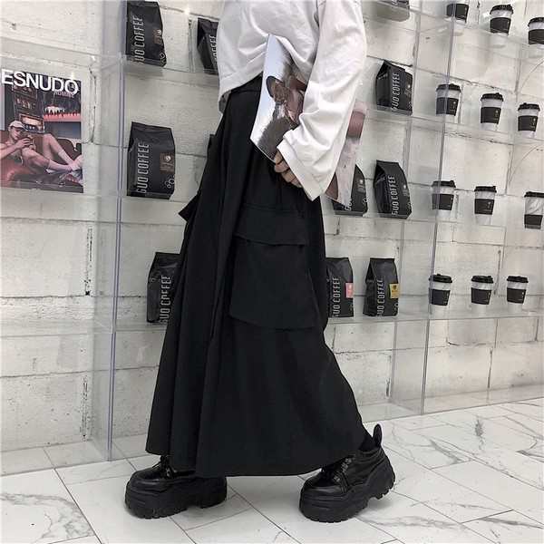 袴 パンツ 黒 ワイドパンツ モード系 ストリート ブラック ユニセックス 韓国