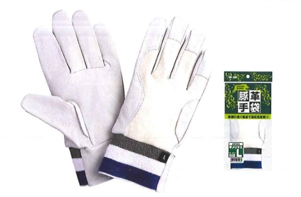 川西工業【KAWANISHI】作業手袋/皮手袋/豚皮 2393 豚クレスト 甲メリヤス　M・L・LLサイズ（シロ）