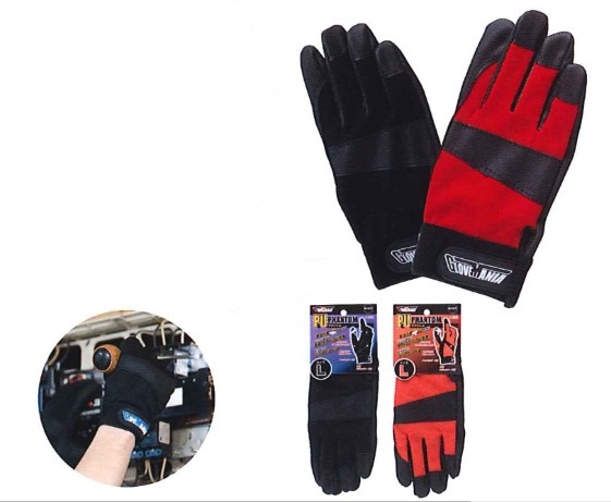 川西工業【KAWANISHI】作業手袋/皮手袋/合皮 2973 PUファントム　M・L・LLサイズ（ブラック・レッド）10双組