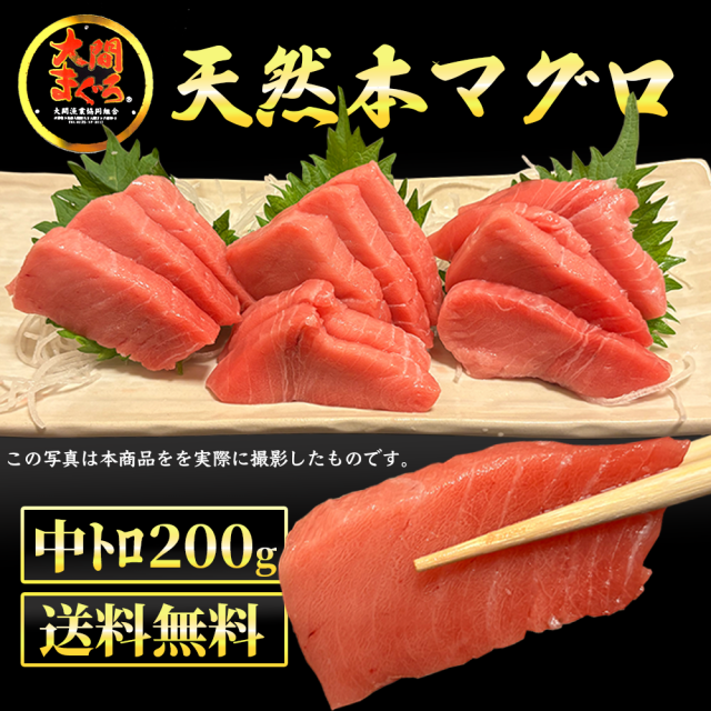 青森県大間産　天然本マグロ 中トロ200g　大間まぐろ　本マグロ　クロマグロ　刺身　産地直送　送料無料　急速冷凍