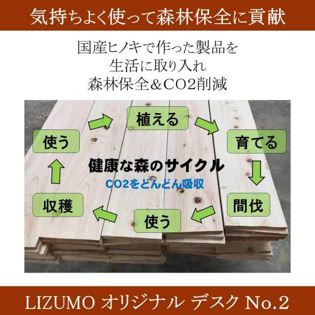 リモートワーク 机 NO.2 テレワーク 机 パソコンデスク ヒノキ おしゃれ 木製 桧 収納 キャビネット マガジンラック付 日本製 自然塗料