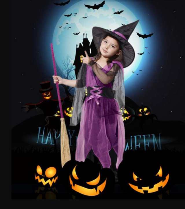 ハロウィン 衣装 子供 魔女 コスプレ 子供用 ホラー パープル