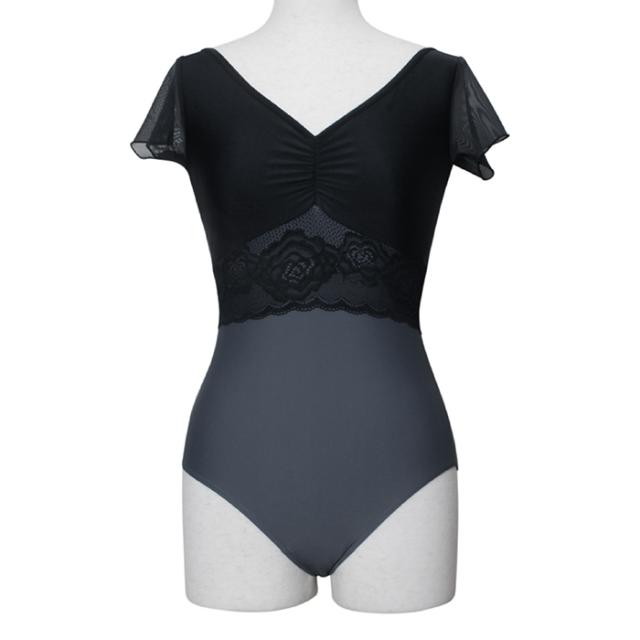 バレエ レオタード 大人【サンシャ】50BO1067P（Hesperis）ヘスぺリス ジュニア 半袖 デザイン レース 上品 おしゃれ ストレッチ 伸縮 ブラック 黒 グレー 140 150 160 170 レッスン 練習 着 新体操 バレエレオタード バレエ用品 格安 イーバレリーナの通販は