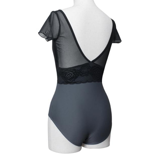 バレエ レオタード 大人【サンシャ】50BO1067P（Hesperis）ヘスぺリス ジュニア 半袖 デザイン レース 上品 おしゃれ ストレッチ 伸縮 ブラック 黒 グレー 140 150 160 170 レッスン 練習 着 新体操 バレエレオタード バレエ用品 格安 イーバレリーナの通販は