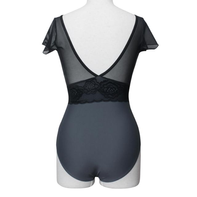 バレエ レオタード 大人【サンシャ】50BO1067P（Hesperis）ヘスぺリス ジュニア 半袖 デザイン レース 上品 おしゃれ ストレッチ 伸縮 ブラック 黒 グレー 140 150 160 170 レッスン 練習 着 新体操 バレエレオタード バレエ用品 格安 イーバレリーナの通販は