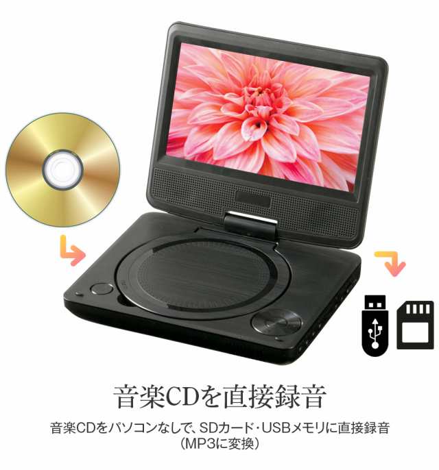 ポータブルDVDプレーヤー PDVD-V074 DVDプレイヤー 7インチ 小型 コンパクト 音楽CD直接録画 録画 安い 車載用バッグ付属  VERTEX｜au PAY マーケット