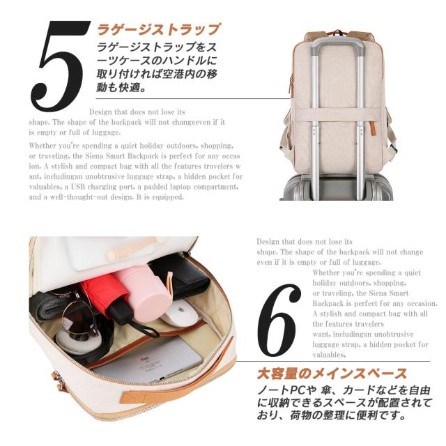 [1,000円OFFクーポン配布中] ビジネスリュック メンズ レディース 大容量 薄型 ブランド ノルディス シエナ クラシック【正規輸入販売代理店】  Nordace Siena ND1001 19L 軽量 リュック USB充電ポート PC収納 15.6インチ 通勤 通学 旅行_6