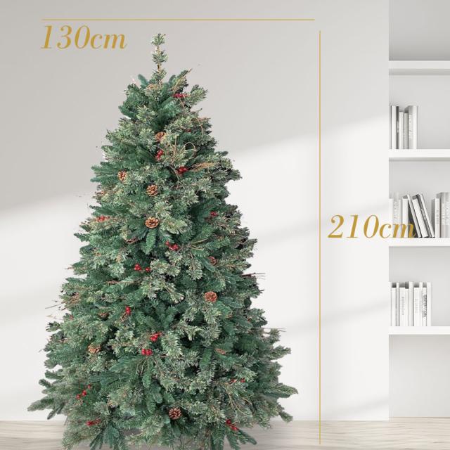 クリスマスツリー 210cm 赤い実と松ぼっくり付(3種の枝) 濃密度