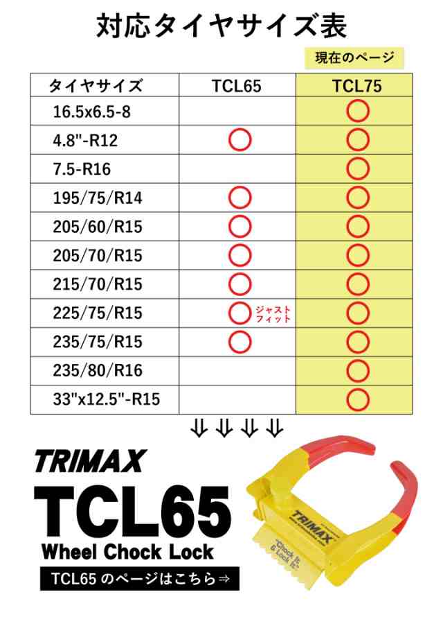 5☆好評 トライマックス TRIMAX TCL75 ホイールチョックロック WHEEL CHOCK LOCK