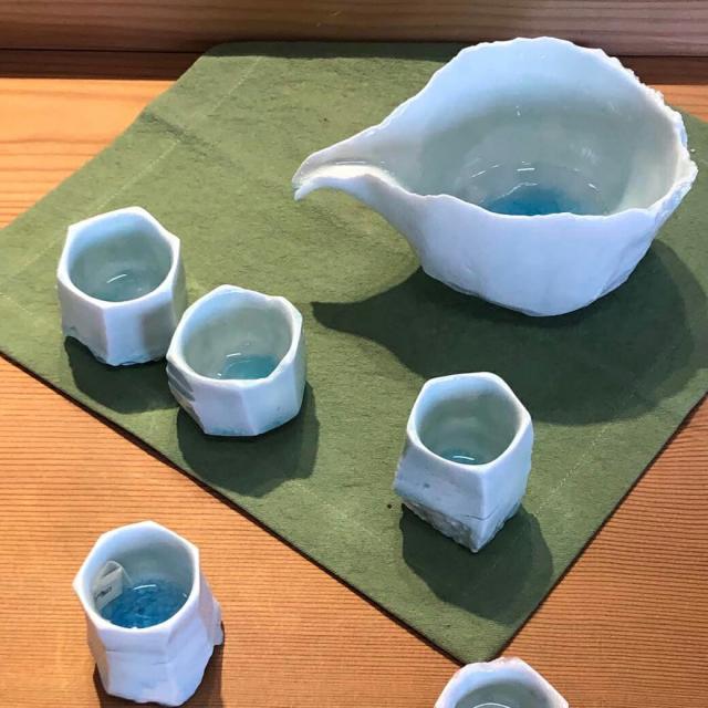 五十嵐務 酒器2個＆お猪口4個SET 陶器 作陶家 陶芸作品 一点もの 手作り 受注生産 ハンドメイド おしゃれ ギフト プレゼント ラッピング対応可