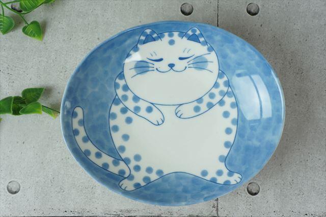 ねこちぐら ブチ 19.5×16cm 60楕円深皿 カレー皿 パスタ皿 子供 丸 