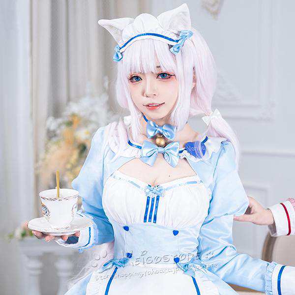 送料無料】ネコぱら NEKOPARA 風 バニラ Vanilla メイド服 コスプレ衣装 しっぽ 耳 靴 ウィッグ cosplay コスチューム  イベント アニメ ハロウィン仮装 変装｜キャラクター衣装