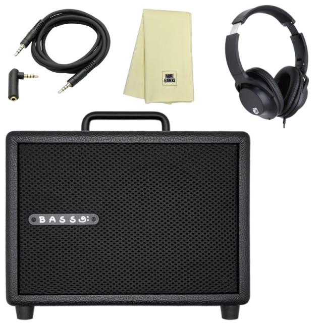 ベース アンプ MODEGEAR LOUD MINI-B ブラック + クロス + ミニステケーブル + KHP001 ヘッドホン 小型、超軽量。低音域もしっかり再生できる ベースアンプ