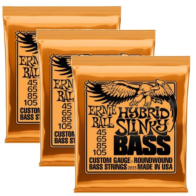 《3セット販売》ERNIE BALL  2833 Hybrid Slinky Nickel Wound Electric Bass Strings 45-105 Gauge エレキベース 弦
