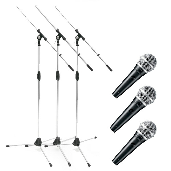 SHURE シュアー PGA48XLR 《2年保証》キャノンケーブル 付 (変換ネジ付) ダイナミックマイク + ブームスタンド MS09C  3本セット