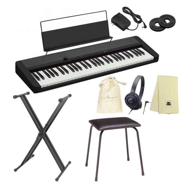 CASIO CT-S1BK 【キーボードスタンド、椅子(CB5)、ヘッドフォン(ATH-S100)、オリジナル巾着、楽器クロスセット】 ブラック キーボード カシオ 61鍵盤の通販は