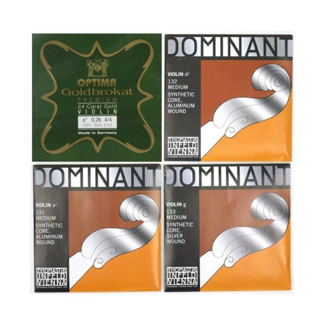 オプティマ ゴールドブラカット 《プレミアム》 ボールエンド0.26 ＋ Dominant 131 ＋ 132 ＋ 133 / バイオリン 弦 セット 4/4