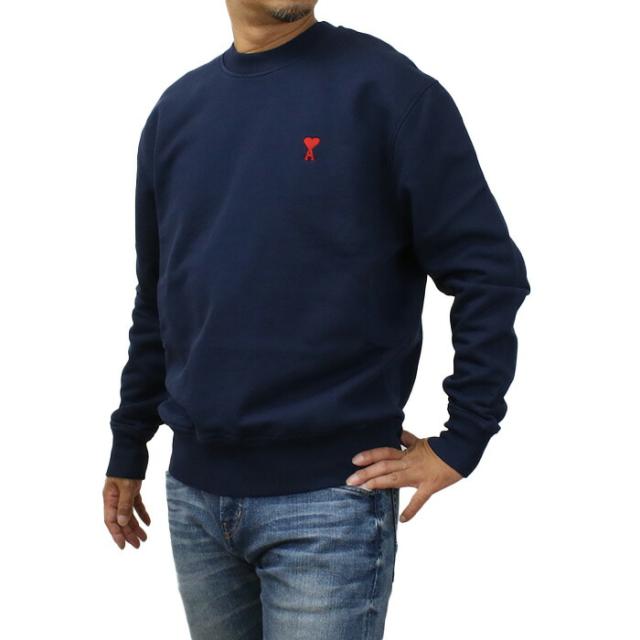 【新品】アミパリス AMI PARIS  メンズ　スウェット　ハートロゴ USW001.730　491 BLUE ネイビー系 apparel-01の通販は