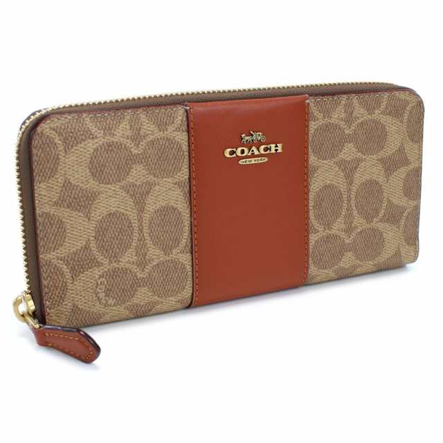 COACH コーチ 長財布 ラウンドファスナー ブラウン シグネチャー
