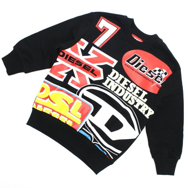 【新品】ディーゼル DIESEL キッズ スウェット ブランド 110 120 130 140 J00892 KYAUH K900 ブラック kb-01 トレーナー