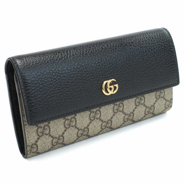 【新品】グッチ GUCCI PETITE MARMONT GGマーモント 二つ折り長財布 小銭入付き 456116　17WAG　1283 ベージュ系 ブラック wallet-01