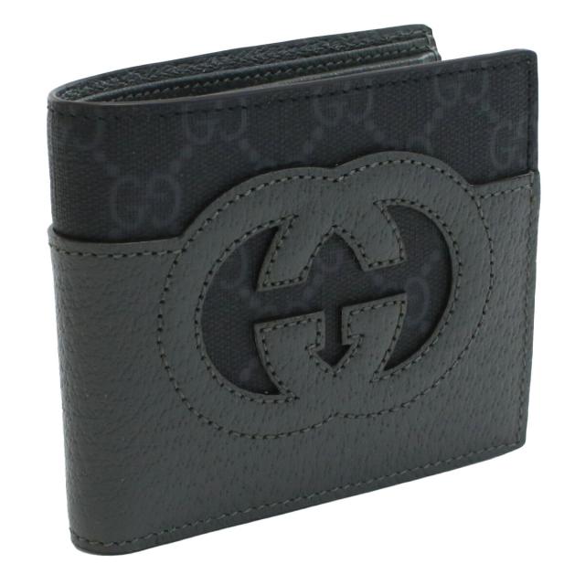 【新品】グッチ GUCCI NEW BASKET 二折財布小銭入付き ブランド　インターロッキングG  701417　K9GSN　1151 ブラック グレー系　wallet-01