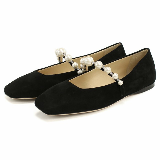 【新品】ジミーチュウ JIMMY CHOO レディース フラットシューズ ブランド　パール ADE FLAT　SZR　BLACK-WHITE ブラック shoes-01