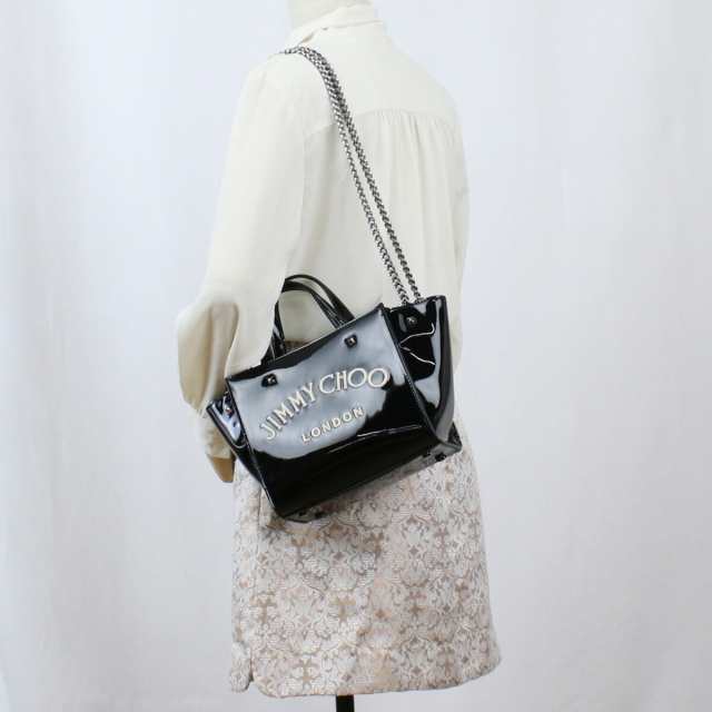 【限定クーポン配布中】【新品】ジミーチュウ JIMMY CHOO トートバッグ ブランド　ショルダー 2way VARENNE TOTE BAG-S　BQI　BLACK-WHI