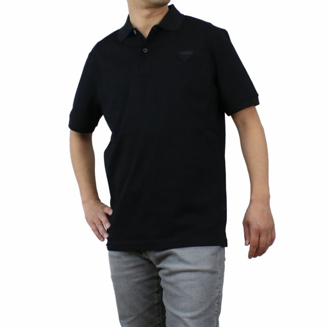 【新品】プラダ PRADA メンズ−ポロシャツ　半袖　ブランド UJN444　XGS　F0002　三角ワッペン NERO ブラック　apparel-01　polo-01 cp0