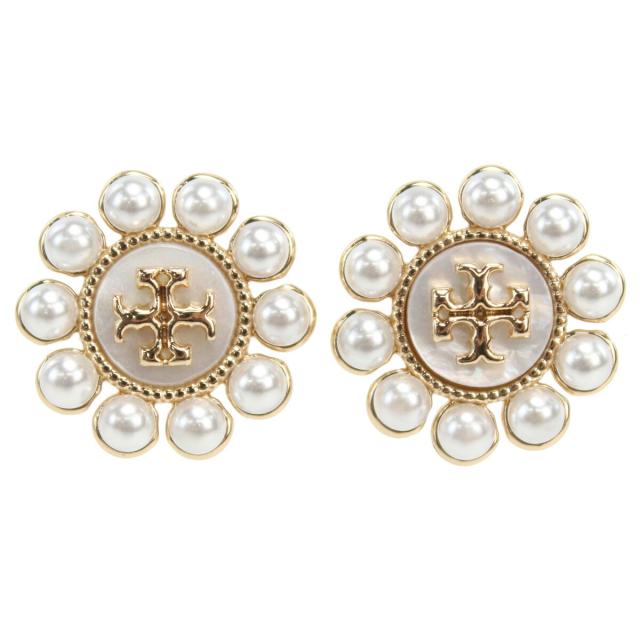 【新品】トリーバーチ TORY BURCH KIRA ピアス　ブランド　キラ 153674　700 TORY GOLD-CREAM ホワイト系　accessory-01の通販は