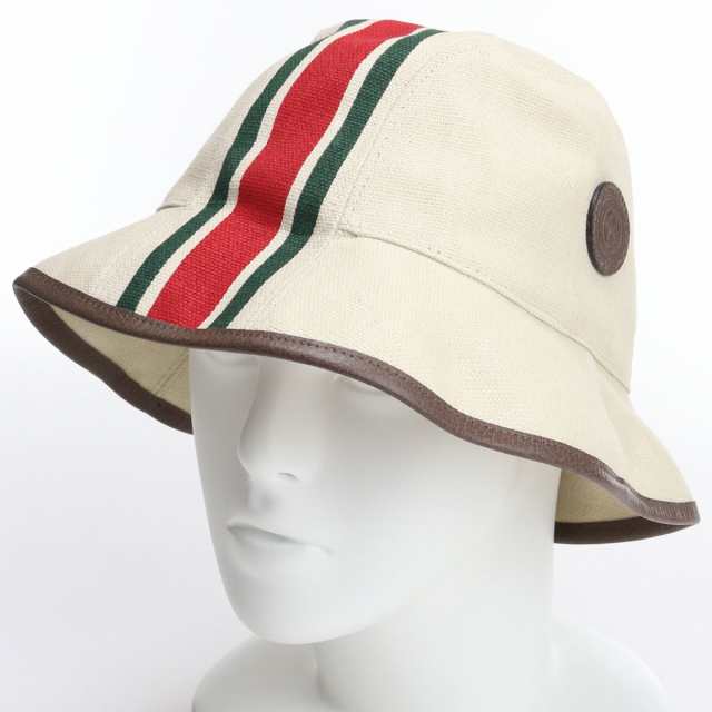 中古】美品グッチ(GUCCI) キャンバスフェドラ バケットハット リネン