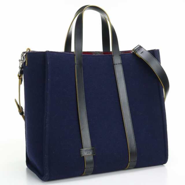 【中古】良品フェンディ(FENDI) ウールトート ウール 7VA390 51N ネイビーランク：A us-2 2WAY ｼｮﾙﾀﾞｰ ﾒﾝｽﾞ