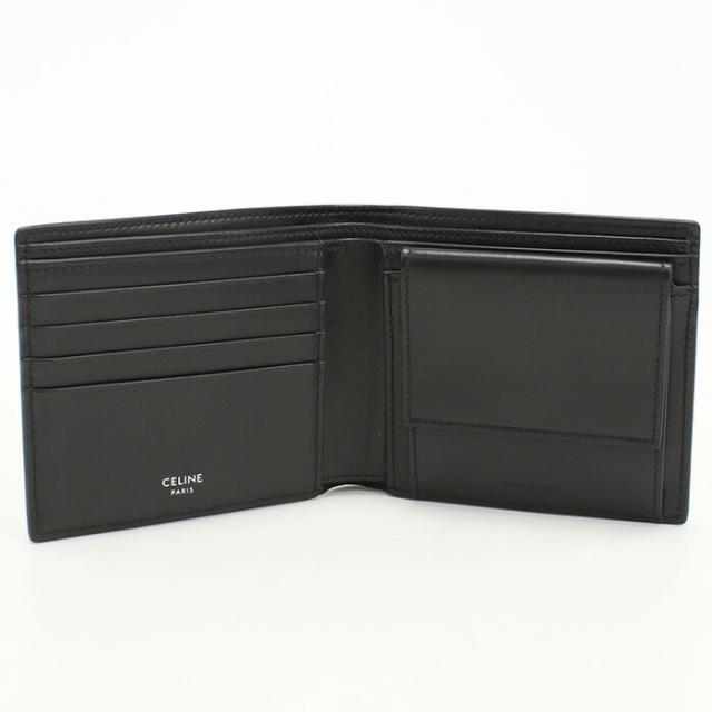 美品✨　現行ロゴ✨ セリーヌ バイフォールドウォレット 折り財布 レザー 黒色 CELINE バイフォールドウォレット クロコ型押しカーフスキン 二