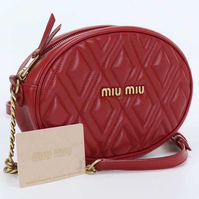 【中古】良品ミュウミュウ アウトレット(MIUMIU(OUTLET)) チェーンショルダーバッグ レザー 5BH134 2D2Y F068Z レッド系　ランク：A us-