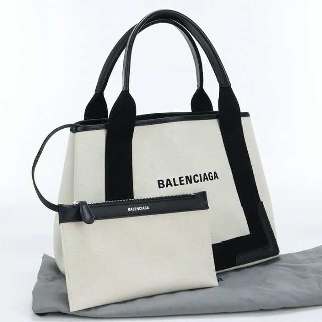 【中古】良品バレンシアガ(BALENCIAGA) ネイビーカバス S キャンバス 339933 ホワイト系　ランク：A us-2 ﾚﾃﾞｨｰｽ