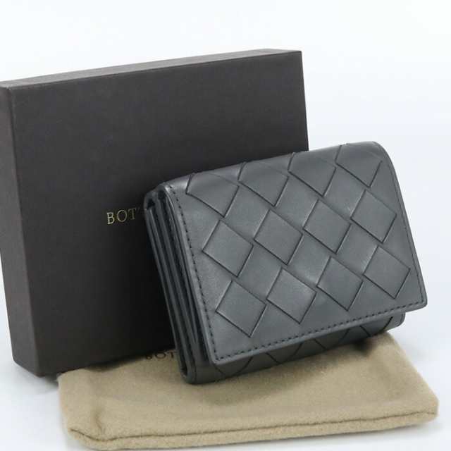 【中古】良品ボッテガ・ヴェネタ(BOTTEGA VENETA) イントレチャート 三つ折りウォレット レザー グレー系　ランク：A us-2 ﾒﾝｽﾞ