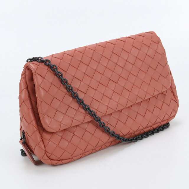 【中古】良品ボッテガ ヴェネタ(BOTTEGA VENETA) イントレチャート チェーンショルダーバッグ レザー ブランド ピンク系 ランク：A us-2