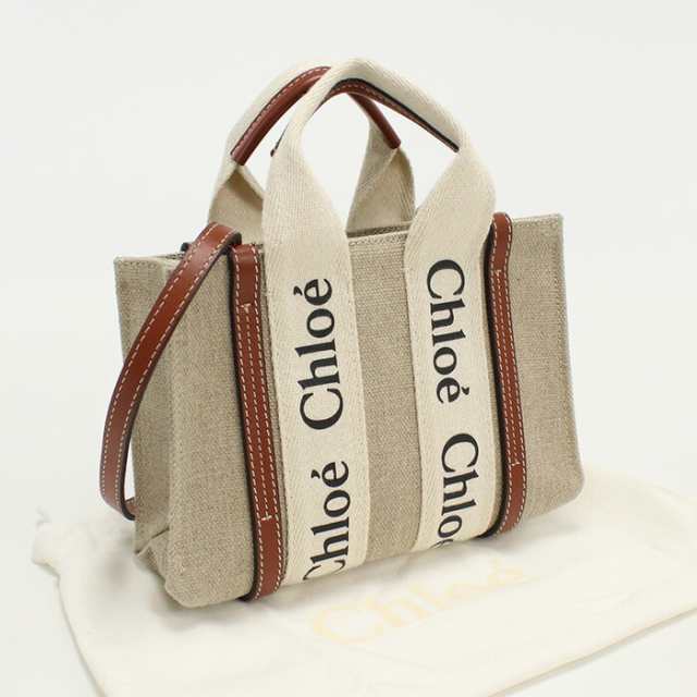 【中古】良品クロエ(CHLOE) ウッディ ミニ トートバッグ リネンキャンバス　ブランド CHC22AP237I26 90U ベージュ系ランク：A us-2 2WAY