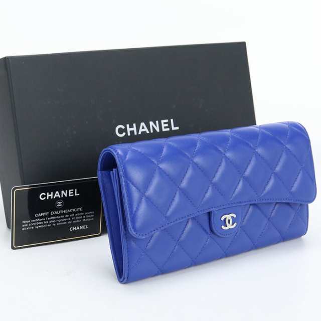 【中古】良品シャネル(CHANEL) マトラッセ ラージ フラップウォレット ラムスキン A80758 26965789　ブルー系　ランク：A us-2 ﾚﾃﾞ