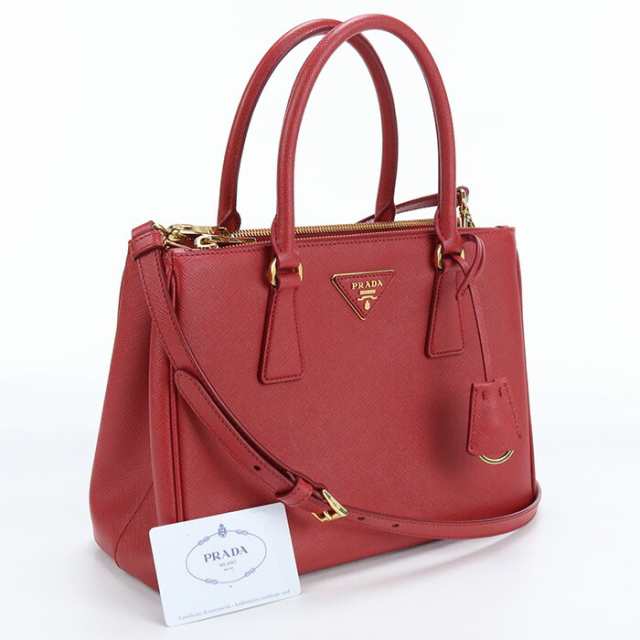 【中古】プラダ(PRADA) ガレリア サフィアノレザー ミディアムバッグ 1BA863 レッド系ランク：AB us-2 ﾚﾃﾞｨｰｽ