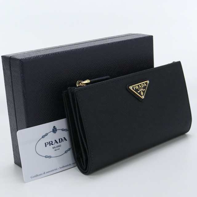 【中古】良品プラダ(PRADA) サフィアーノトライアングル財布 レザー 1ML009 QHH F0002 ブラック系　ランク：A us-2 ﾚﾃﾞｨｰｽ