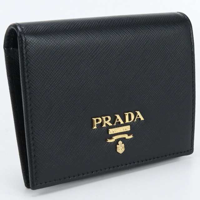 【中古】良品プラダ(PRADA) サフィアーノレザー二つ折り財布 小銭入れ付き サフィア-ノレザー 1ＭＶ204 QWA F0002 ブラックランク：A us