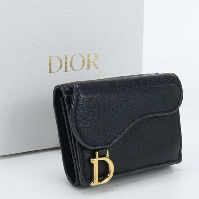 【中古】良品ディオール(Christian Dior) サドル 三つ折り財布 ウォレット レザー ブラックランク：A us-2   ﾚﾃﾞｨｰｽの通販は