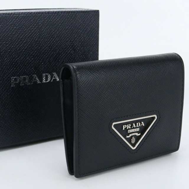 【中古】良品プラダ(PRADA) サフィアーノレザー財布 レザー ﾌﾞﾗｯｸ系　ランク：A us-2 ﾒﾝｽﾞ