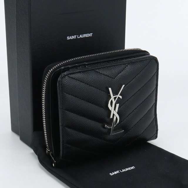 【中古】サンローラン(SAINT LAURENT) モノグラム コンパクト ジップアラウンド ウォレット カーフ 668288 BOW02 1000 ﾌﾞﾗｯｸ系　ラ