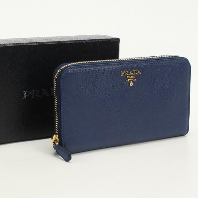 PRADA プラダ サフィアーノ ライトブルー ラウンドファスナー リボン長