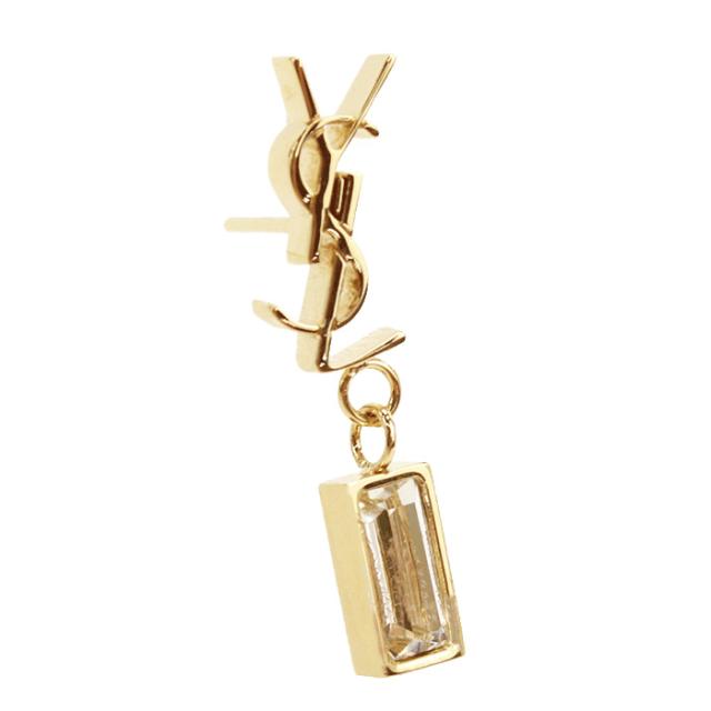 【新品】サンローラン SAINT LAURENT ピアス 片耳販売 カサンドラロゴ ラインストーン 746624　Y1526　8066 ゴールド系　accessory-01