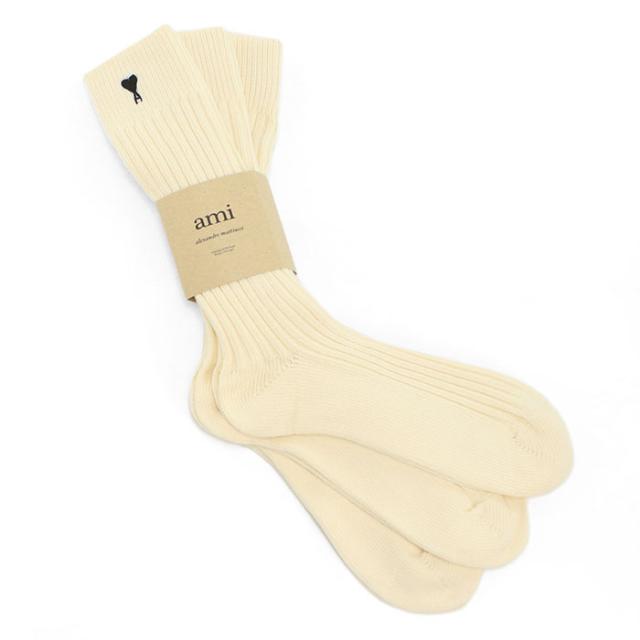 AMI PARIS Ami De Coeur ソックス 3足セット アミパリス ソックス 150 メンズ アイボリー
