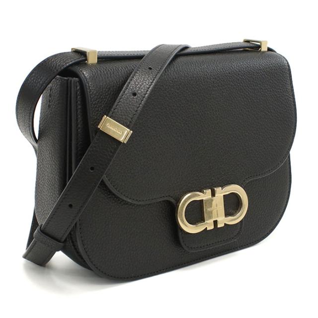 FERRAGAMO フェラガモ 斜め掛け ショルダーバッグ 21-9867 NERO DOUBLE GANCIO FLAP レディース ブラック