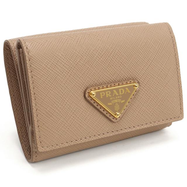 PRADA プラダ サフィアーノトライアングル 三つ折り財布 1MH042 QHH F0236 CIPRIA レディース ピンクベージュ
